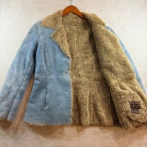 VTG Y2K Guess Blue Penny Lane Leather Shearling Lined Jacket Suede Coat Womens M